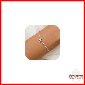 Sterling Silver Initial Bracelet Adjustable 6.3"+2" Personalized Gift